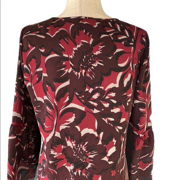 Saks Fifth Avenue Bell Flare Sleeve Plum Floral Flowy Tunic Shift Dress - S - Picture 7 of 13